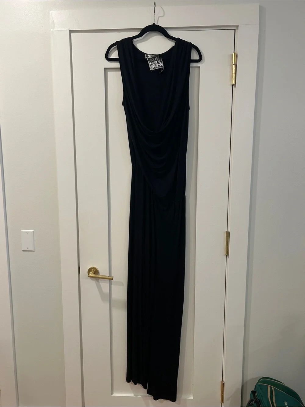 YFB Black Draped Sleeveless Pants Romper/Jumpsuit, Large